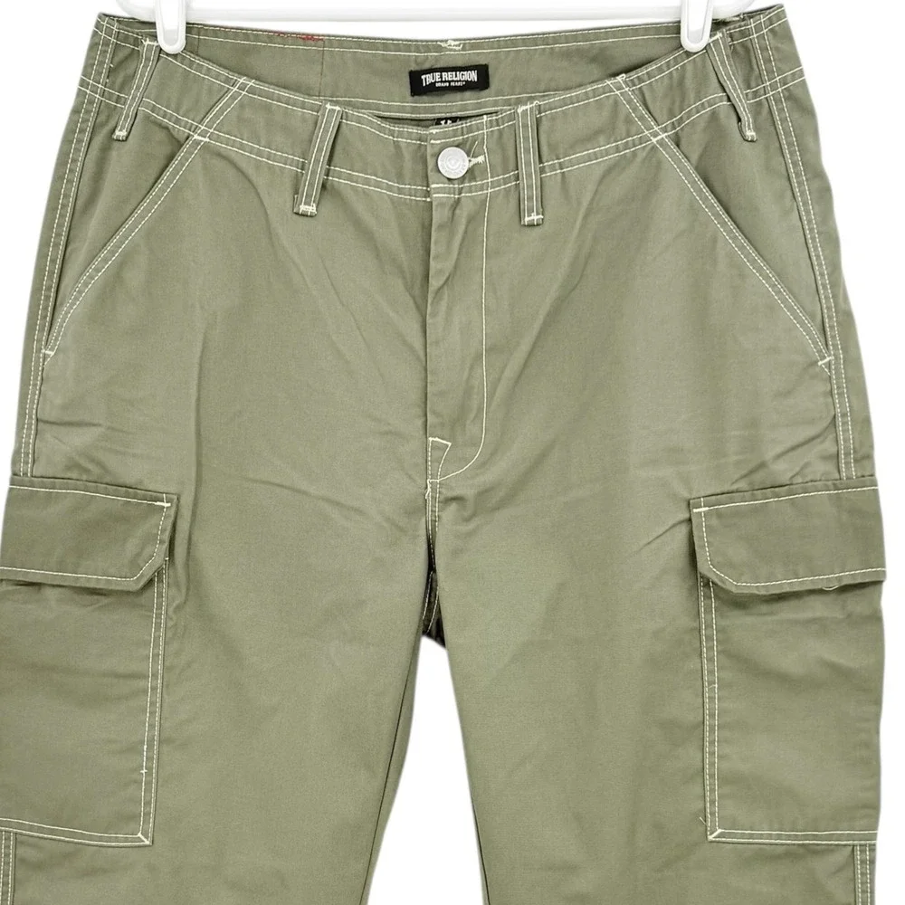 True Religion Men's Kalamata Green Cargo Pants Sz 34x32 Contrast Stitch NWT $159